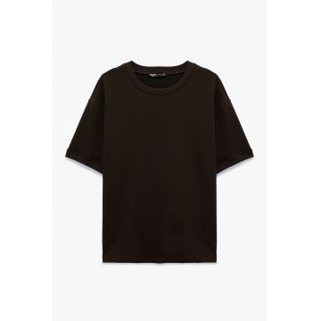 Tricou uni cu maneci cazute - Maro inchis