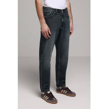 Blugi conici cu talie medie - Albastru inchis