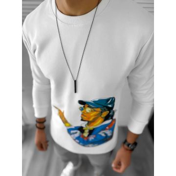 Bluza barbati alba slim fit cu imprimeu CU MIC DEFECT DEFK214  P19-4.1