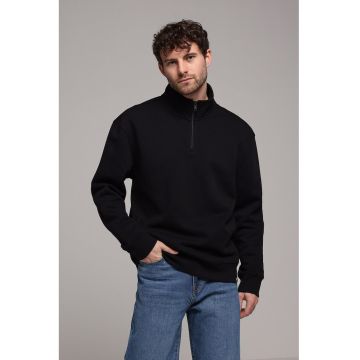 Bluza de trening cu guler cu fermoar - Negru