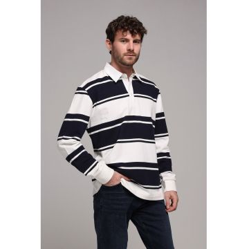 Bluza polo cu dungi - Alb/Bleumarin