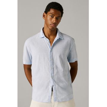 Camasa din amestec de in cu maneci scurte - Albastru pal