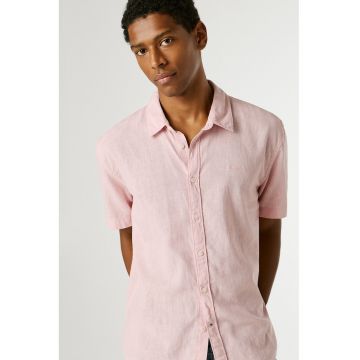 Camasa din amestec de in cu maneci scurte - Roz pastel