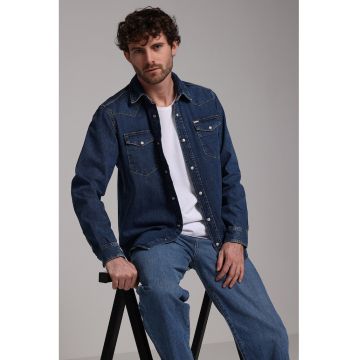 Camasa regular fit din denim - Albastru inchis
