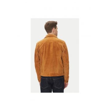 Geaca din piele barbati  JEANS JACKET SUEDE - Piele naturala - Gri - Maro