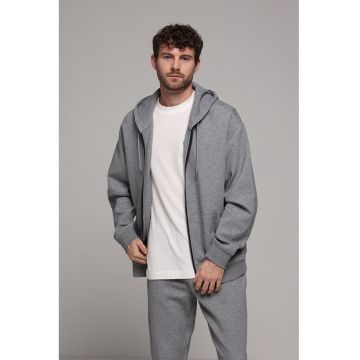 Hanorac cu buzunare laterale si fermoar - Gri deschis melange