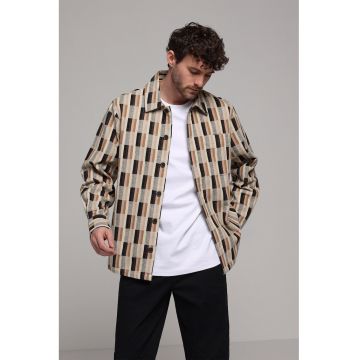 Jacheta-camasa regular fit cu guler clasic - Maro/Bej