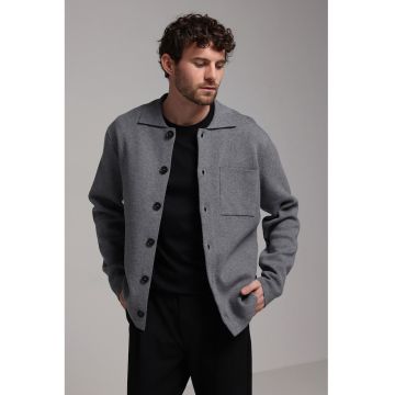 Jacheta-camasa regular-fit cu model uni - Gri inchis melange