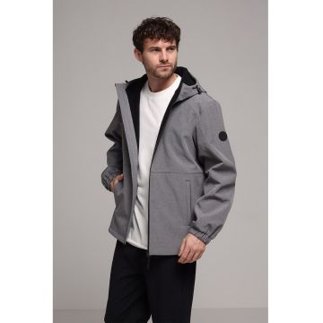 Jacheta cu fermoar si gluga - Gri melange