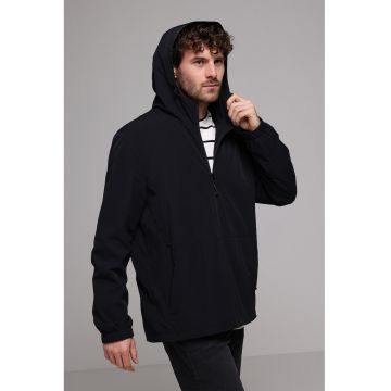 Jacheta lejera cu fermoar si gluga - Negru