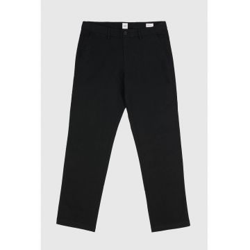 Pantaloni chino uni din amestec de in - Negru