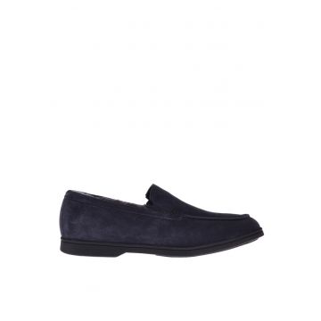Pantofi loafer de piele intoarsa cu captuseala din lana de miel - Albastru indigo