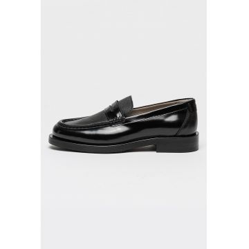 Pantofi loafer din piele cu varf rotund - Negru