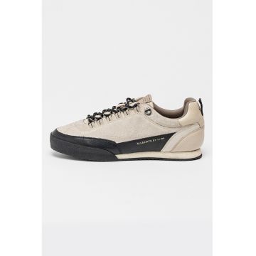 Pantofi sport low-cut din piele intoarsa cu garnituri din piele - Negru stins/Maro taupe deschis/Crem