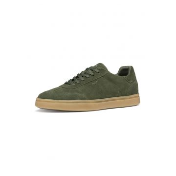 Pantofi sport low-cut din piele intoarsa - Verde masliniu inchis