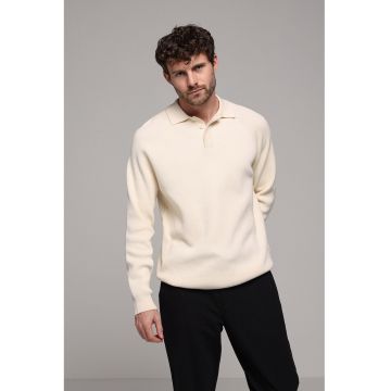 Pulover polo cu model uni - Crem