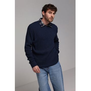 Pulover uni cu decolteu rotund - Albastru inchis