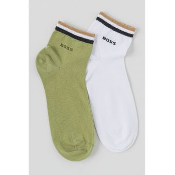 Set de sosete scurte cu terminatie in dungi - 2 perechi - Alb/Verde