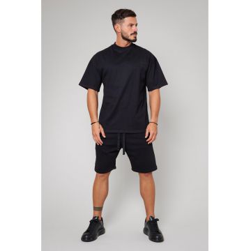 Set LeClub tricou oversized si pantalon scurt Black 10534 - Negru