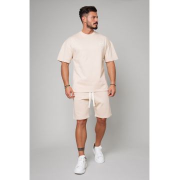 Set LeClub tricou oversized si pantalon scurt Light Beige 11071 - Bej deschis