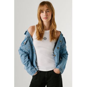 Top slim-fit cu logo brodat discret Phoenix - Alb