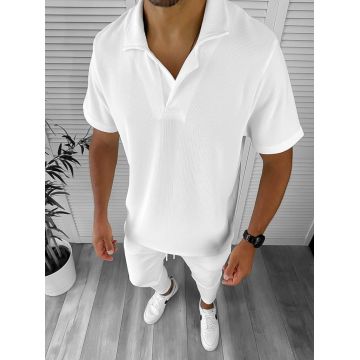 Trening barbati slim fit alb tricou + pantaloni cu mic defect DEF8207 P19-4.2