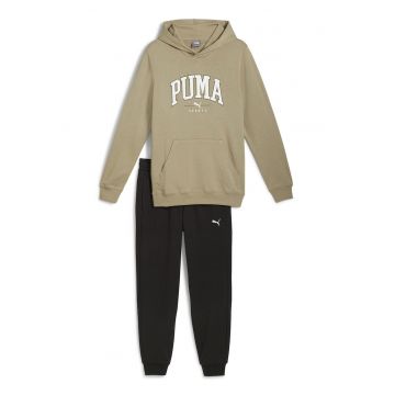 Trening cu imprimeu logo si buzunar kangaroo Squad - Alb/Negru/Maro camel