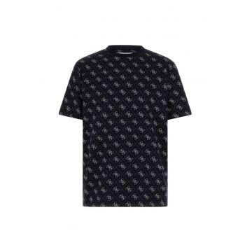 Tricou cu decolteu la baza gatului si model logo - Alb/Albastru ultramarin