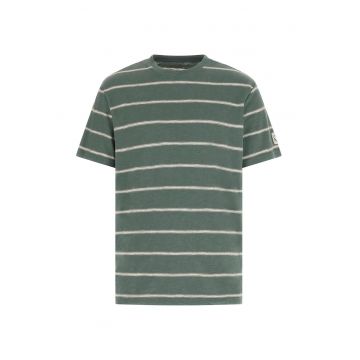 Tricou cu dungi si decolteu la baza gatului - Maro/Verde inchis/Bej