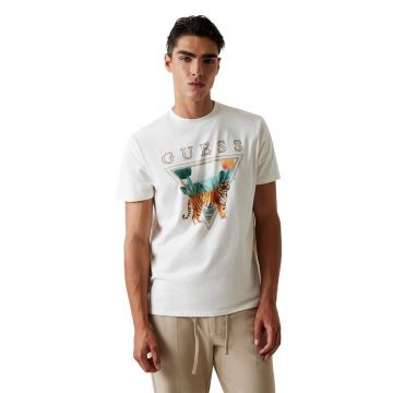 Tricou cu imprimeu logo - Alb/Verde/Portocaliu stins