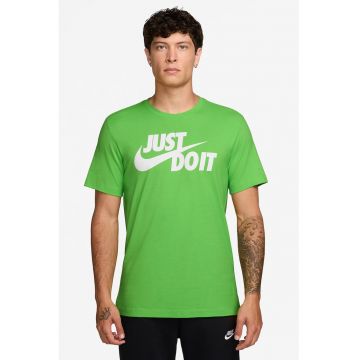 Tricou de bumbac cu imprimeu logo si text Swoosh - Alb/Verde deschis/Verde lime