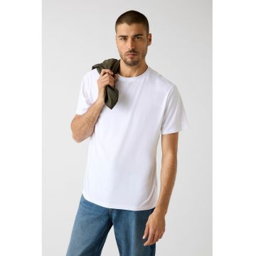 Tricou din amestec de modal cu decolteu la baza gatului - Alb