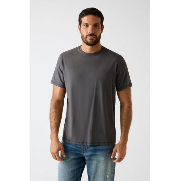 Tricou din amestec de modal cu decolteu la baza gatului - Gri inchis