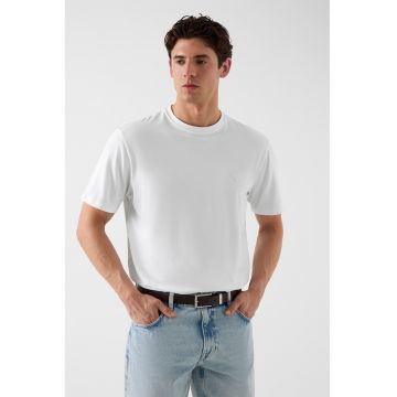 Tricou din amestec de modal si bumbac - Alb optic