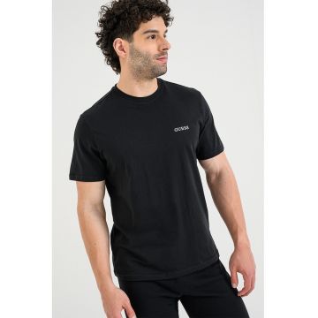 Tricou din bumbac cu decolteu la baza gatului - Negru