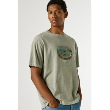 Tricou din bumbac cu decolteu la baza gatului Shaye - Portocaliu pepene/Grej