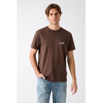 Tricou din bumbac cu imprimeu - Alb/Maro inchis