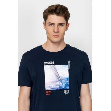 Tricou din bumbac cu imprimeu Mirvo - Alb/Bleumarin