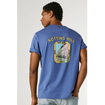 Tricou din bumbac cu imprimeu pe partea din spate - Galben miere/Albastru safir