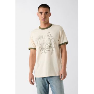 Tricou din bumbac cu imprimeu tropical - Verde feriga/Crem