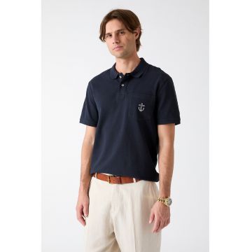 Tricou polo cu buzunar aplicat - Albastru ultramarin