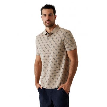 Tricou polo cu model logo - Negru/Maro deschis