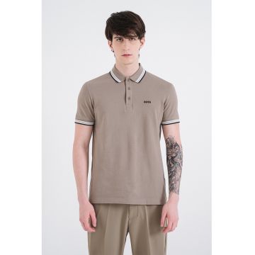 Tricou polo regular fit din bumbac pique cu margini contrastante Paddy - Maro taupe