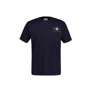 Tricou regular fit cu decolteu la baza gatului Archive - Bleumarin