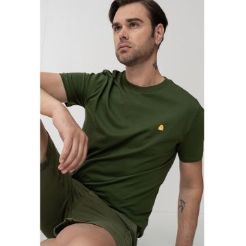 Tricou regular fit cu decolteu la baza gatului - Verde englez