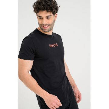 Tricou slim fit cu imprimeu logo - Negru/Caramiziu