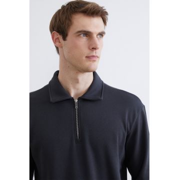 Bluza de trening polo cu fenta scurta cu fermoar - Alb/Gri inchis