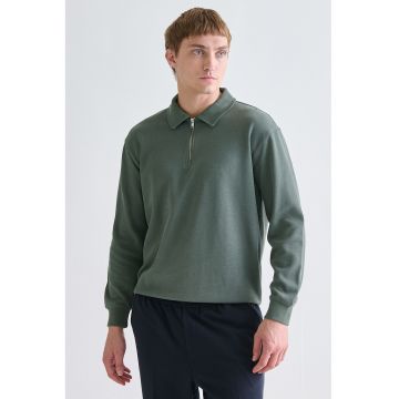 Bluza polo de trening cu fenta cu fermoar - Verde pal