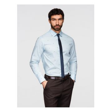 Camasa clasica din bumbac SLIM FIT cu model micro peste  K696 - Albastru deschis