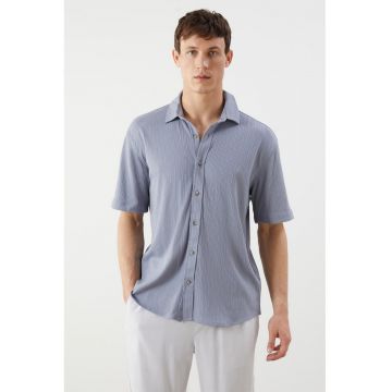 Camasa cu maneci scurte si aspect texturat - Albastru prafuit